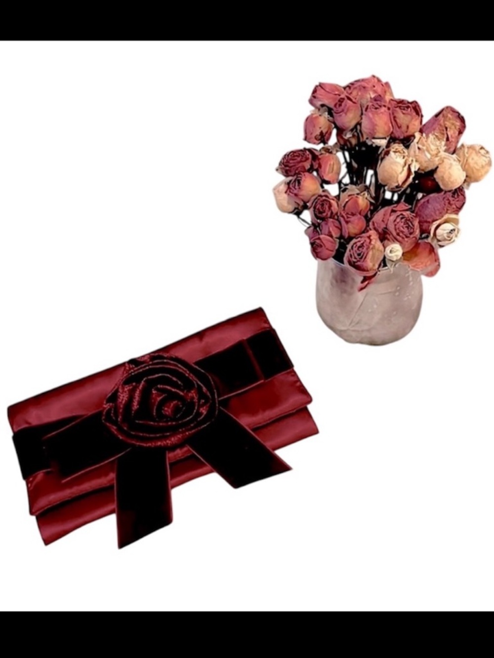Crabtree & Evelyn Merlot Maroon Red Satin Velvet Pouch Clutch Make-up Mini Bag